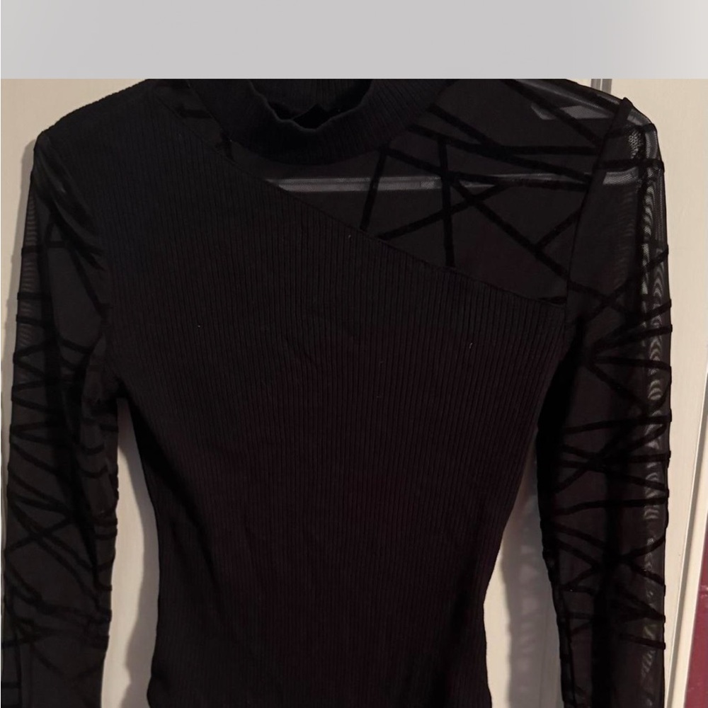 Chic Black Long Sleeve Top with Sheer Details